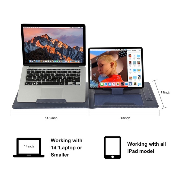 Leather Laptop carry case with foldable computer stand + tablet stand - Picture 5 of 11